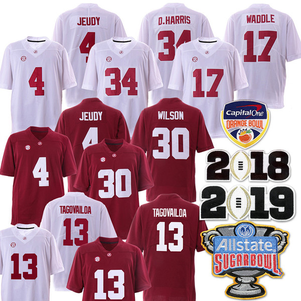 2019 NCAA Orange Bowl Championship Alabama Crimson Tide 13 Tua Tagovailoa 34 D.Harris 4 Jerry Jeudy 17 Waddle 30 Wilson Jersey