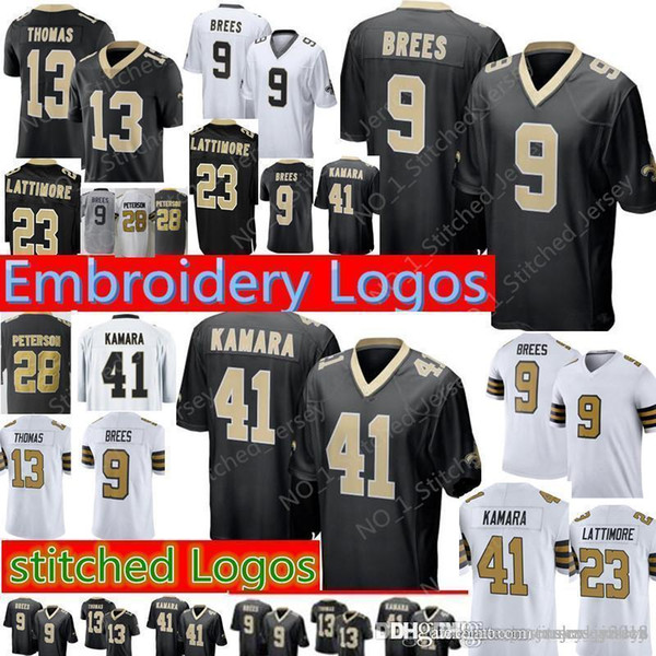 New Orleans Saints 9 Drew Brees 41 Alvin Kamara Jersey Men's 13 Michael Thomas 23 Marshon Lattimore 28 Adrian Peterson Jerseys