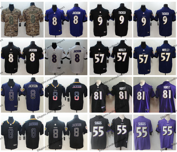 2019 Camo Salute to Service Baltimore 8 Ravens Lamar Jackson Football Jersey 57 CJ Mosley 9 Justin Tucker