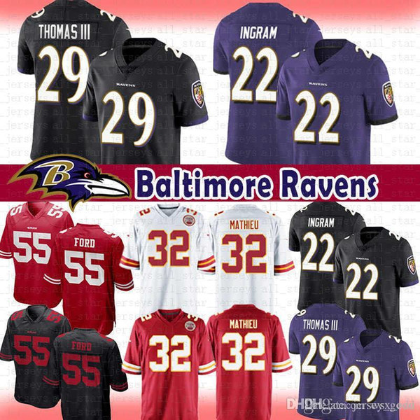 Kansas City 32 Tyrann Mathieu Chiefs San Francisco 55 Dee Ford 49ers Jersey Baltimore 29 Earl Thomas 22 Mark Ingram Ravens