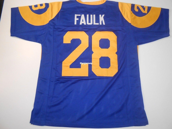 Cheap Retro custom Sewn Stitched #28 Marshall Faulk Blue MITCHELL & NESS Jersey Throwbacks Men's Football Jerseys