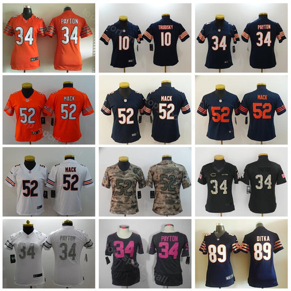 Chicago Football Bears Lady 10 Mitchell Trubisky Women Jersey 52 Khalil Mack 34 Walter Payton 89 Mike Ditka Woman Navy Blue Orange White