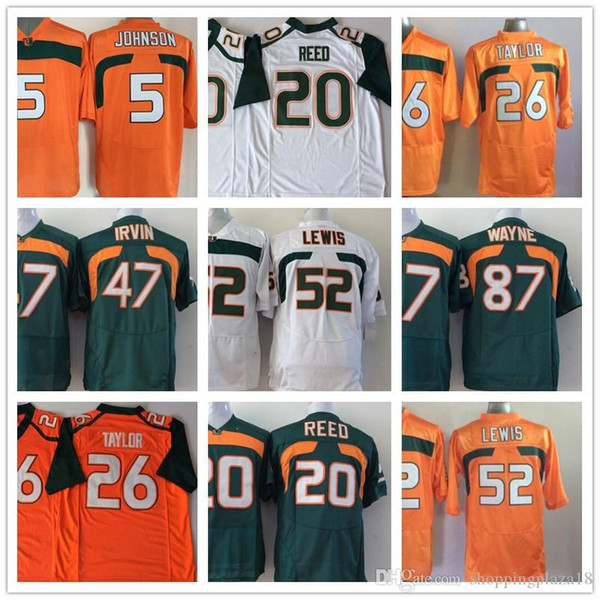 Miami Hurricane 5 Andre Johnson 20 Ed Reed 26 Sean Taylor 47 Michael Irivin 52 Ray NCAA College Football Jerseys Stitched logos