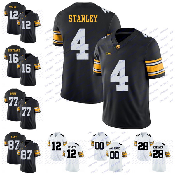 NCAA Iowa Hawkeyes 12 Stanzi 4 Nate Stanley 16 Kyshaun Bryan 84 Nick Easley 87 Noah Fant 14 King Fant College Football Jerseys White Black