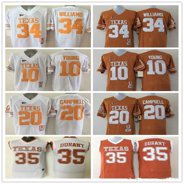 10 Vince YOUNG 12 Colt McCoy 34 Connor Williams 35 Durant jerseys 20 Earl Campbell College Texas Longhorns football sport men shirt