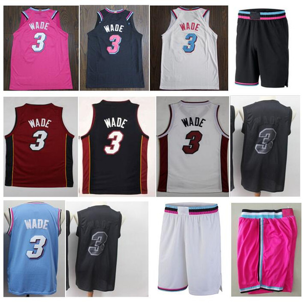 Good-Quality New style Cheap Dwyane 3# Wade Jersey Embroidery Wade Shirts White Black Pink Mens Sportswear University uniform S-XXL