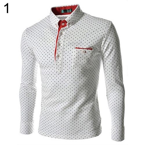 Men England Trendy Wave Point Self-Cultivation Long Sleeved Tide Polo Shirt Top Summer Discount Summer Discount