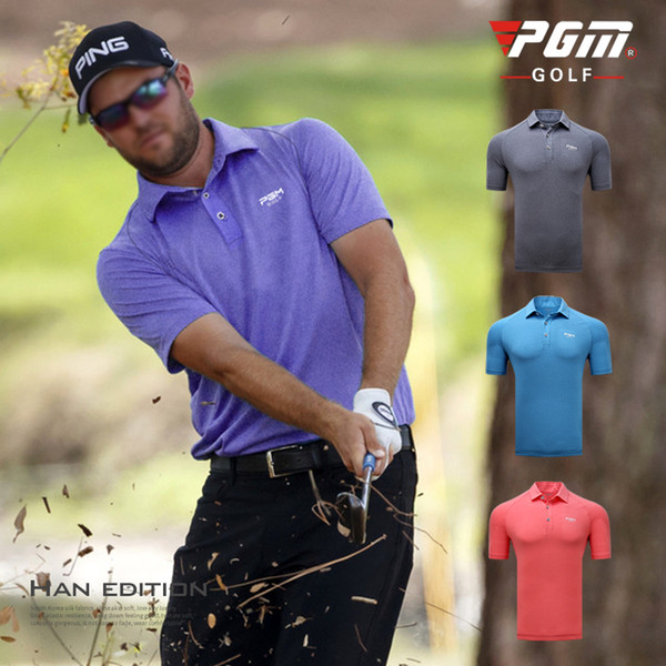 PGM 2018 New Golf Clothing Men's Short Sleeve T-shirt Summer Elastic Breathable Sportswear Quick-drying Fabric Golf POLO Shirt