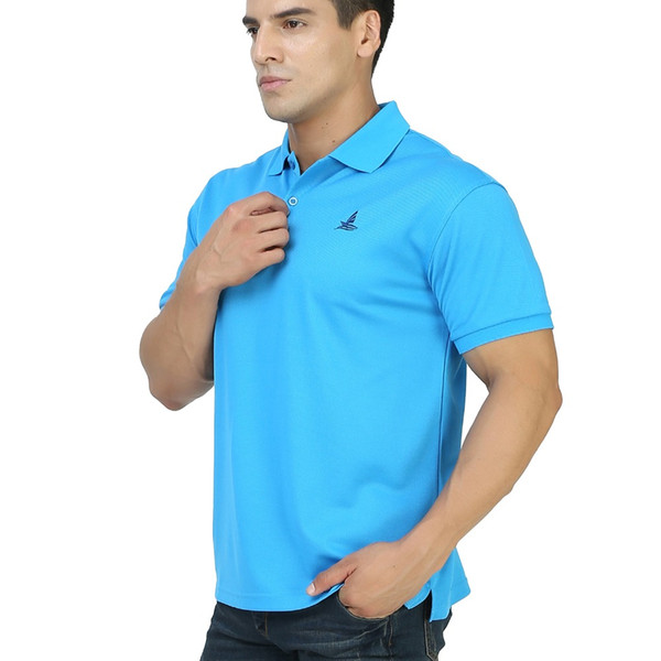 LUCKY SAI Blue Color Polo Shirt Quick Dry Solid Tops Tees Golf Wear