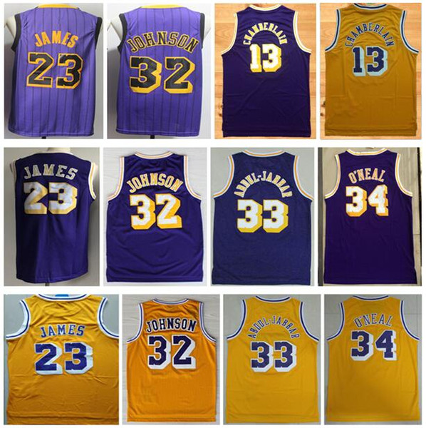 Good Quality embroidery vintage Shaquille #34 O Neal jersey Earvin 32# Johnson #33 Kareem Abdul Jabbar 13# Wilt Chamberlain jersey S-XXL