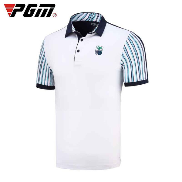 Mens PGM Turn-down Collar Golf Shirts Summer Breathable Elastic Short Sleeved Shirts Male Fitness Training Sportwear D0707