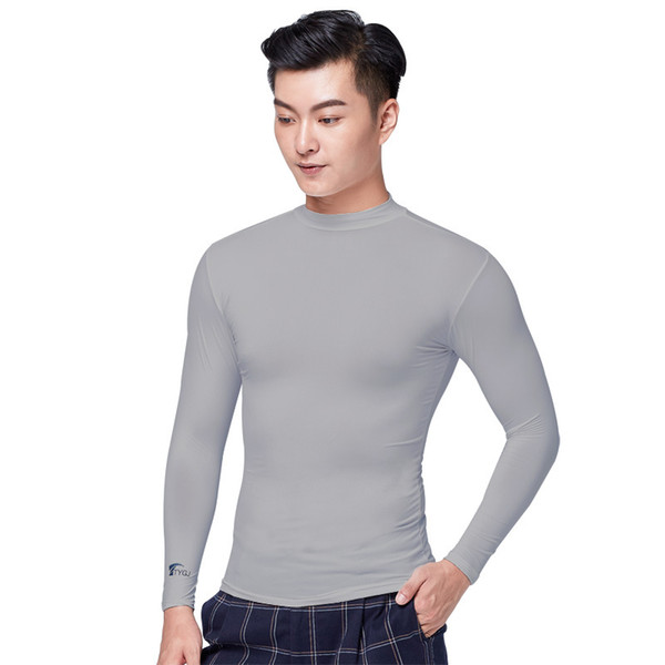 Mens Solid Sunscreen Golf Shirt Underwear Anti-Uv Ice Long Sleeve Tops Man Bodycon Golf Apparel Sportswear D0667