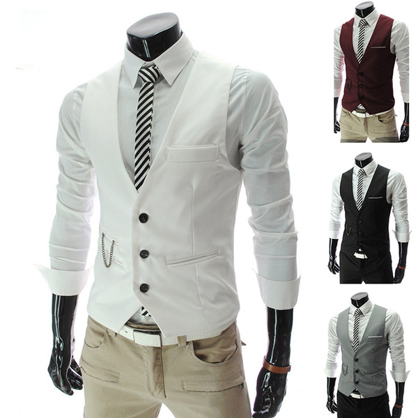 New Fashion Design Groom Vest Wedding Vests Casual Slim Mens Suit Vest White Waistcoat High Quality