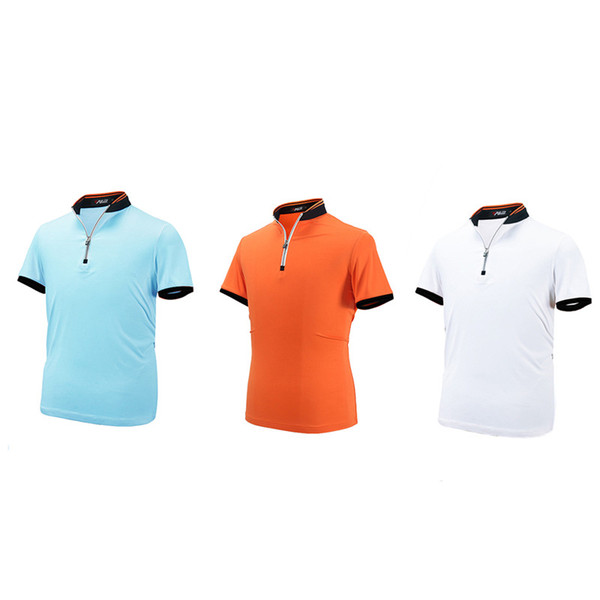 PGM Men Polo Golf T-shirt Spring and Summer Quick Dry Golf Clothing Zipper Short-sleeve Breathable Anti-wrinkle Clothing T-shirt