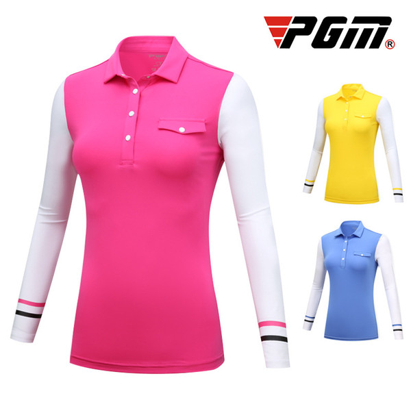 PGM Golf Apparel Women Shirt Long Sleeve Tops Sunscreen Basic Soft Fit Autumn Bottoming T shirt Turn Down Collar Clothing D0498