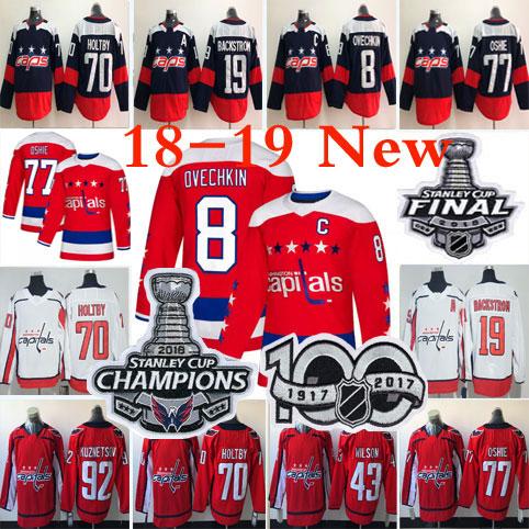 2018-19 Stanley Cup Champions Washington Capitals Hockey Alex Ovechkin Nicklas Backstrom TJ Oshie Braden Holtby Tom Wilson Kuznetsov Jerseys