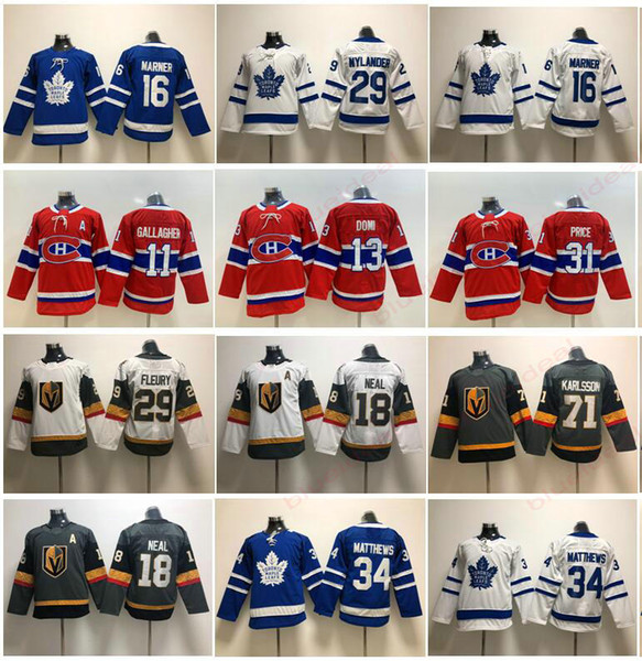 Kids Hockey 18 James Neal 29 Marc-Andre Fleury 16 Mitchell Marner 29 William Nylander 11 Brendan Gallagher 13 Max Domi 31 Carey Price Jersey