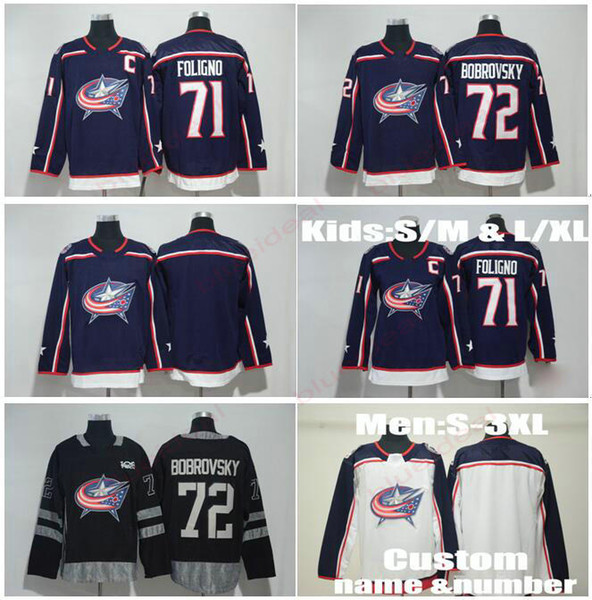 New Men Women Kids Columbus Blue Jackets Hockey 71 Nick Foligno 72 Sergei Bobrovsky Jerseys 9 Artemi Panarin Accept Customize name number