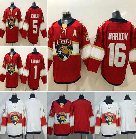 Mens Florida Panthers Hockey #16 Aleksander Barkov Jersey #1 Roberto Luongo #5 Aaron Ekblad Jerseys Red White Accept Customize name number