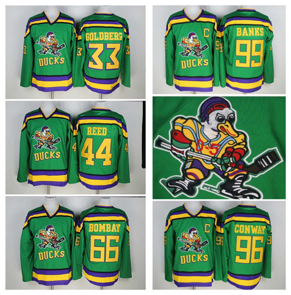 Mighty Ducks 33 Greg Goldberg 66 Gordon Bombay 96 Charlie Conway 99 Adam Banks Hockey Jerseys The Mighty Ducks Of Anaheim Movie Jersey