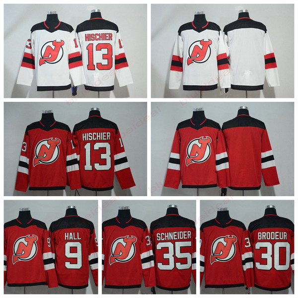 Mens New Jersey Devils Hockey 9 Taylor Hall 13 Nico Hischier 30 Martin Brodeur 35 Cory Schneider Jersey Accept Customize Name & Number