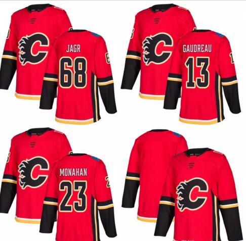 New Season Hockey Jerseys Calgary Flames #68 Jaromir Jagr #13 Johnny Gaudreau #23 Sean Monahan #5 Mark Giordano Home Red 100% Stitched