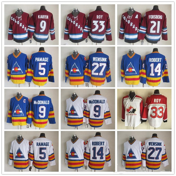 Vintage CCM Colorado Avalanche 33 Patrick Roy 52 Adam Foote 5 Rob Ramage 19 SAKIC 9 Lanny McDonald 27 WENSINK classic old Hockey Jerseys