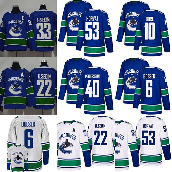 2019 Vancouver Canucks 40 Elias Pettersson Hockey Jerseys 33 Henrik Sedin 6 Brock Boeser 22 Daniel Sedin 53 Bo Horvat stitched jersey