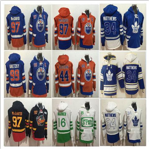 2018 Winter Men Toronto Maple Leafs 16 Mitch Marner Hoody Stitched Edmonton Oilers 29 Leon Draisaitl Hoodies Jersey Orange Blue White