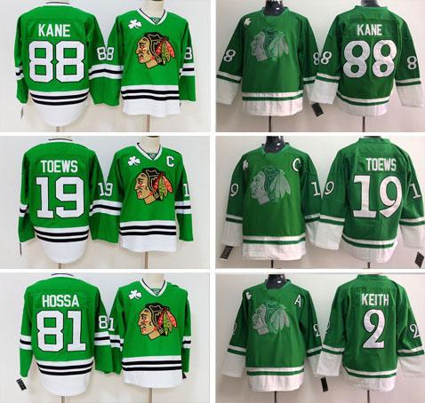 Mens Chicago Blackhawks 2 Duncan Keith 19 Jonathan Toews 88 Patrick Kane Hockey Jerseys Stitched Green M-3XL