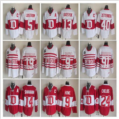 Detroit Red Wings 19 Steve Yzerman 40 Henrik 13 Pavel Datsyuk 24 Chris Chelios Vintage Classic Hockey Jerseys