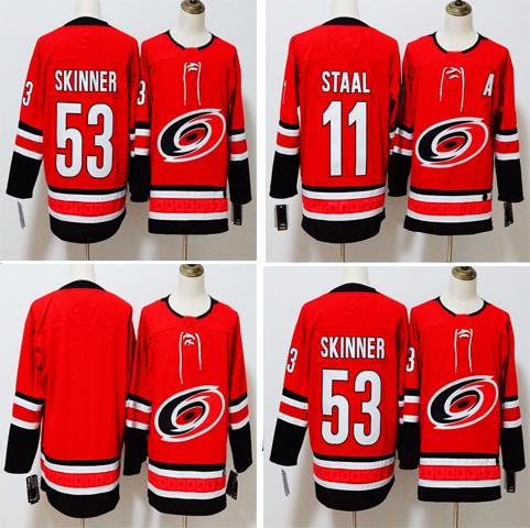 Wholesale 2018 Newest Seasons Carolina Hurricanes Men's 11 Staal 53 Jeff Skinner Stitched Blank Hockey Jerseys Red