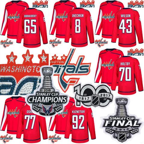 Washington Capitals Champions Fashion Embroidery Logo Hockey Alex Ovechkin Braden Holtby Kuznetsov Wilson Eller Oshie Orlov Jersey S-3XL