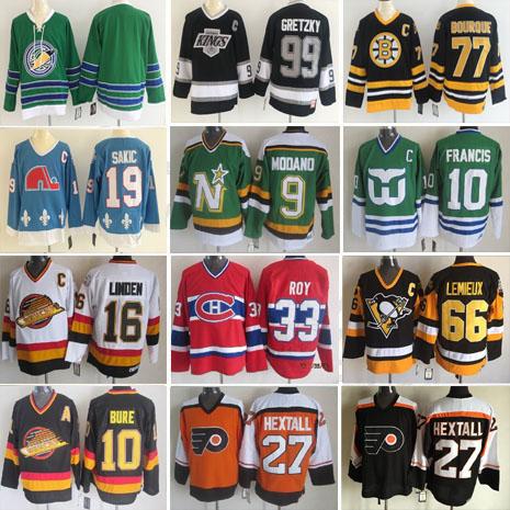 Mens Stitched Hockey Wayne Gretzky Modano Mario Lemieux Bourque Ron Hextall Francis Trevor Linden Patrick Roy Vintage Joe Sakic CCM Jerseys