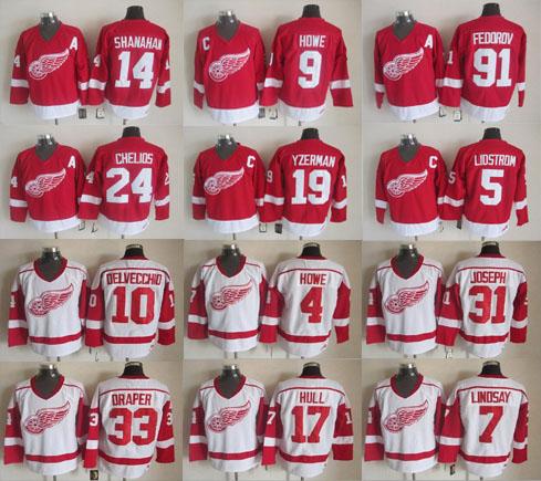 Detroit Red Wings 9 Gordie Howe 19 Steve Yzerman 14 Brendan Shanahan 5 Nicklas Lidstrom 91 Sergei Fedorov Hockey Jerseys