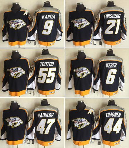 Men Nashville Predators Hockey 6 Shea Weber 9 Paul Kariya 21 Peter Forsberg 22 Jordin Tootoo 44 Kimmo Timonen 47 Alexander Radulov Jerseys