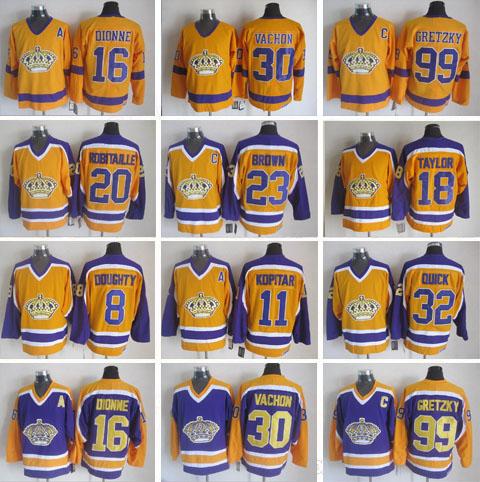 Los Angeles Kings Hockey 99 Wayne Gretzky 16 Dionne 18 Taylor 20 Robitaille 23 Brown 30 Vachon Retro Jerseys