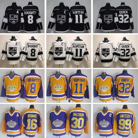 2018 Ice Hockey Los Angeles Kings Jerseys 8 Drew Doughty 11 Anze Kopitar 32 Jonathan Quick 77 Jeff Carter Black White Stitched