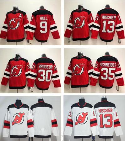 2017-2018 Season New Jersey Devils Jersey 9 Taylor Hall 13 Nico Hischier 30 Martin Brodeur 35 Cory Schneider Red White Hockey Jerseys