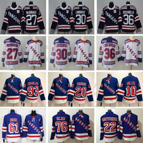 2018 New York Rangers Jerseys Hockey 93 Mika 10 J.T. Miller 22 Kevin Shattenkirk 76 Brady Skjei 20 Chris Kreider Stitched S-3XL