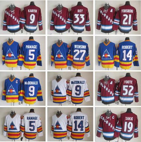 Colorado Avalanche 5 Rob Ramage 9 Lanny McDonald 33 Patrick Roy 14 Rene Robert 21 Peter Forsberg 27 John Wensink Hockey Jerseys