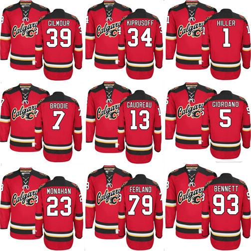 Calgary Flames Stitched 34 Miikka Kiprusoff 5 Mark Giordano 7 T.J Brodie 93 Sam Bennett 79 Micheal Ferland Hockey Jersey