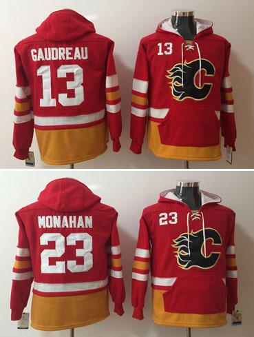 2017 New Style Mens #13 Johnny Gaudreau Calgary Flames Hoody Jerseys #23 Sean Monahan Hockey Jersey Red