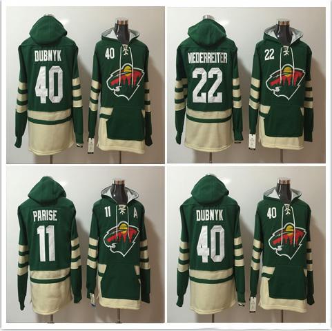 2017 Winter Minnesota Wild Hockey Men's 11 Zach Parise 22 Nino Niederreiter 40 Devan Dubnyk Hoody Green Jerseys