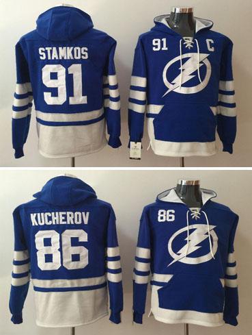 2017 Newest Mens Hockey Tampa Bay Lightning Jerseys 86 Nikita Kucherov 91 Steven Stamkos Stitched Blue Hoody