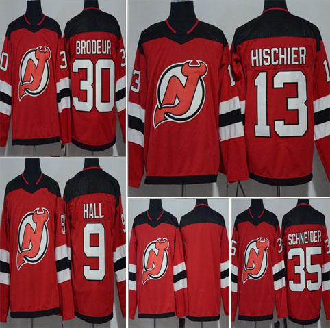 2017-18 Season New Jersey Devils Hockey Jersey 13 Nico Hischier 9 Taylor Hall 35 Cory Schneider 30 Martin Brodeur Stitched Ice Jerseys