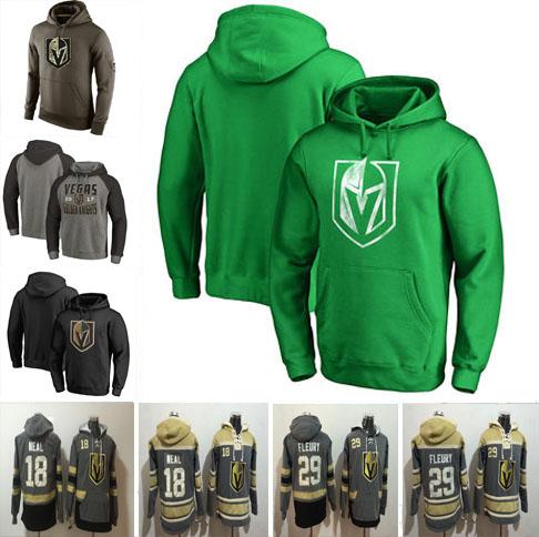 2018 Vegas Golden Knights 29 Marc-Andre Fleury 18 Neal Fanatics St. Patrick's Day Big & Tall Primary Logo Pullover Hoodie Green Gray Black