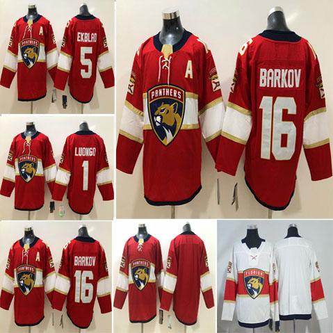 Free Shipping 2018 Florida Panthers Mens Hockey 1 Roberto Luongo 16 Aleksander Barkov 5 Aaron Ekblad Red White Jerseys S-3XL