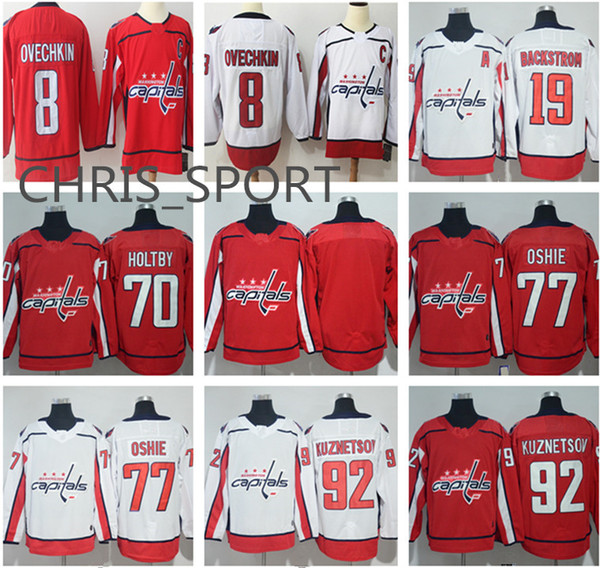 Washington Capitals hockey jerseys #92 Evgeny Kuznetsov 43 Tom Wilson 8 Alex Ovechkin 19 Nicklas Backstrom 70 Braden Holtby 77 T.J. Oshie