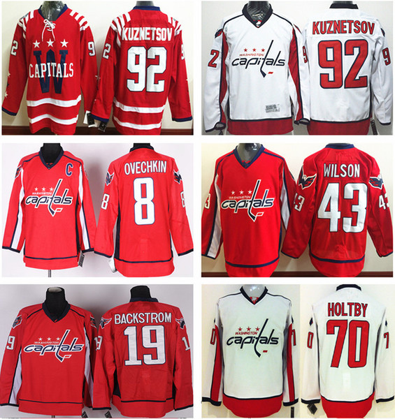 Washington Capitals hockey premier jersey 92 Evgeny Kuznetsov 19 Nicklas Backstrom 70 Braden Holtby mens classic red white game jersey